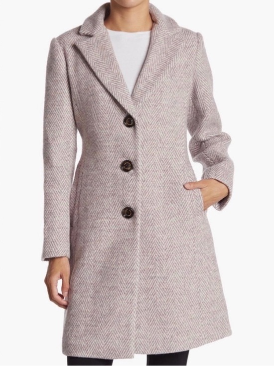 Sam Edelman Jackets & Blazers - Sam Edelman Notch Collar Lavender & Ivory Herringbone Winter Coat